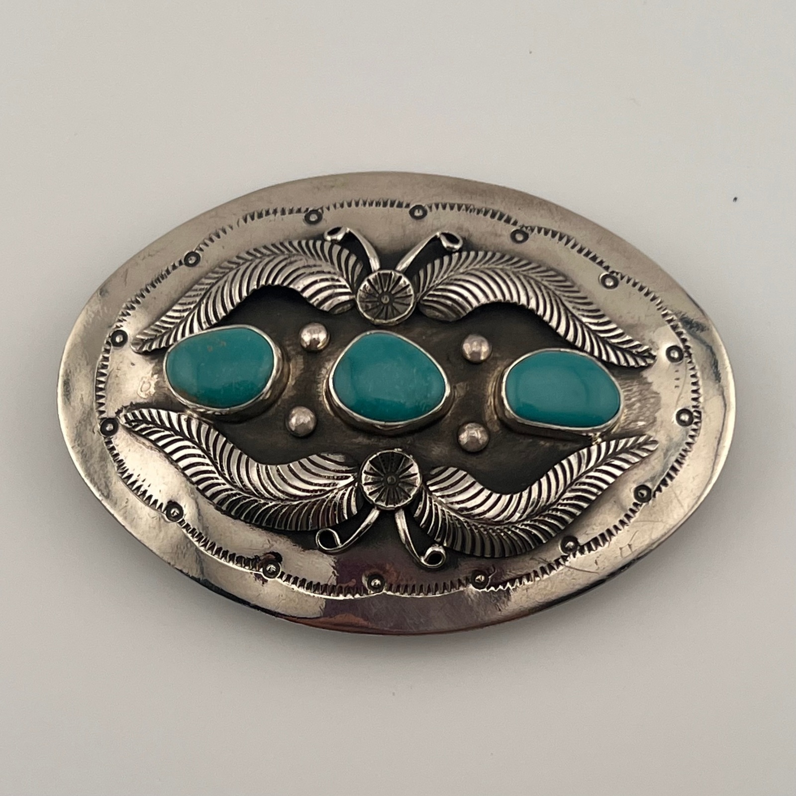 Vintage Buckle Nickle Silver Natural Fox Turquoise Joey Yazzie